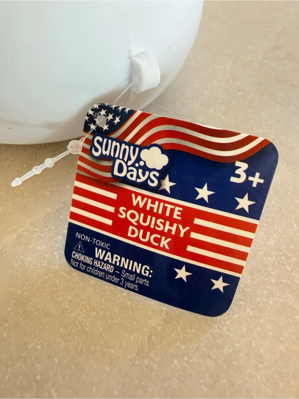 NWT Sunny Days Squeezy Americana Jumbo White Squishy Duck Stress Ball Toy 6”